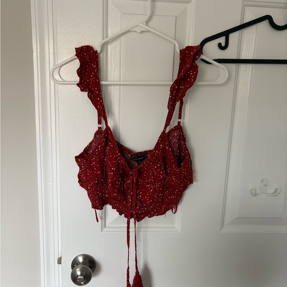 NWOT Red Ruffled Tie Front Crop Tank Top